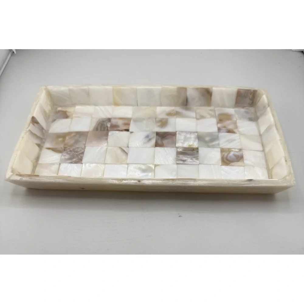 Luxury Vintage Capiz Mother Of Pearl Vanity Trinket Tray 9.5"x5"x1" - Picture 2 of 7